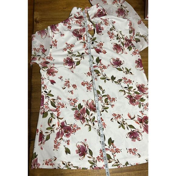 Women’s business casual floral, print top keyhole mock neck chiffon sleeves size - Picture 6 of 7